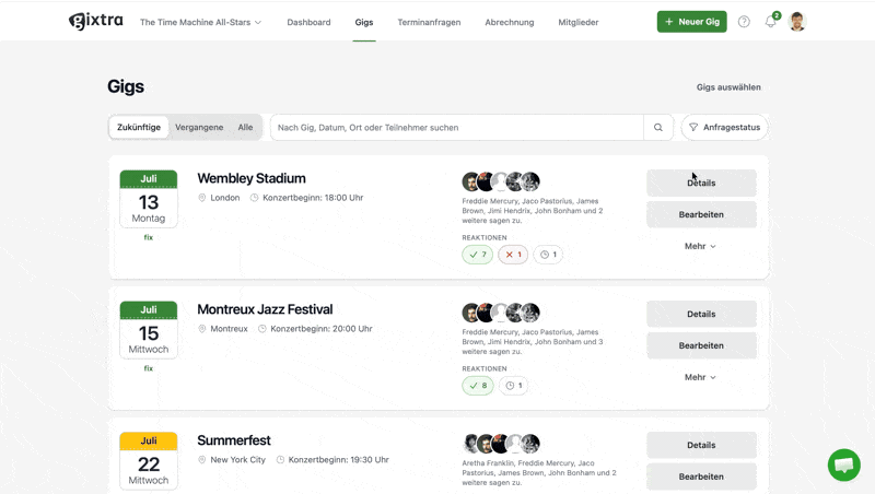 Sammelaktionen für Besetzungen in der deutschen Gig-Liste
